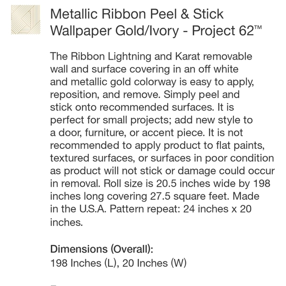Project 62 Wall Decor Project 62 Metallic Ribbon Peel Stick Wallpaper Goldivory Poshmark